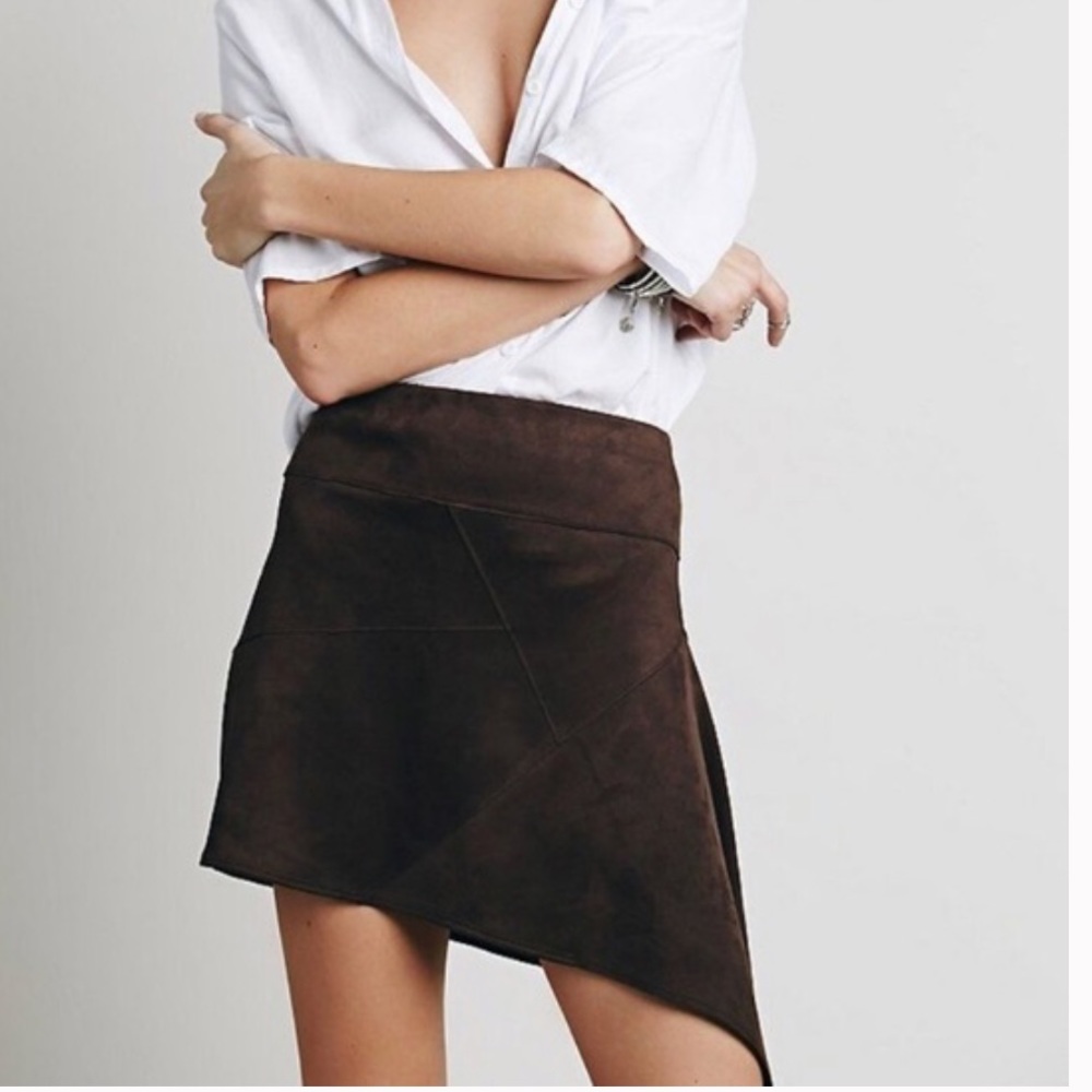 Free People Vegan Suede Patchwork Mini Skirt black